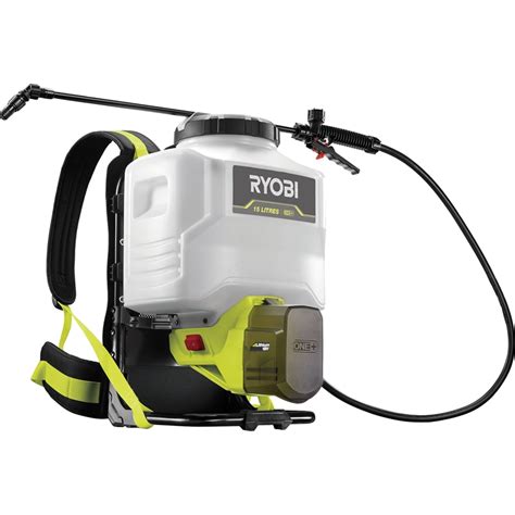 Ryobi RY18BPSA-0 18V ONE Cordless Backpack Sprayer (Bare Tool), 18 V The Ryobi RY18BPSA-0 18V ONE backpack sprayer is ideal for spraying large amounts of solution around the garden thanks to the 15L tank Its comfortable to wear with a solid metal frame evenly distributing the weight of the tool The lock-on feature enables constant spraying. . Ryobi backpack sprayer